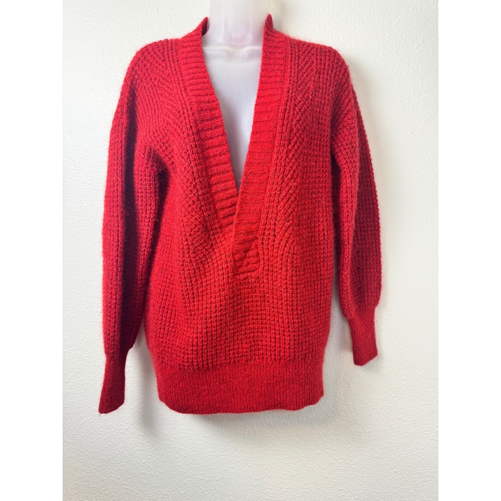Scotch & Soda Amsterdam Red Mohair Wool Blend Waffle Knit V-Neck Sweater Small